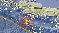 Gempa Magnitudo 5,6 mengguncang wilayah Kabupaten Sukabumi Jabar, Selasa (22/4/2025), pukul 17.14.00 WIB. (Liputan6.com/ Dok BMKG)