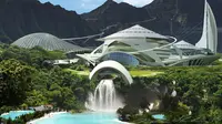 Sebuah konsep futuristik di Pulau Kauai untuk dijadikan sebagai Jurassic World dipamerkan pihak studio.