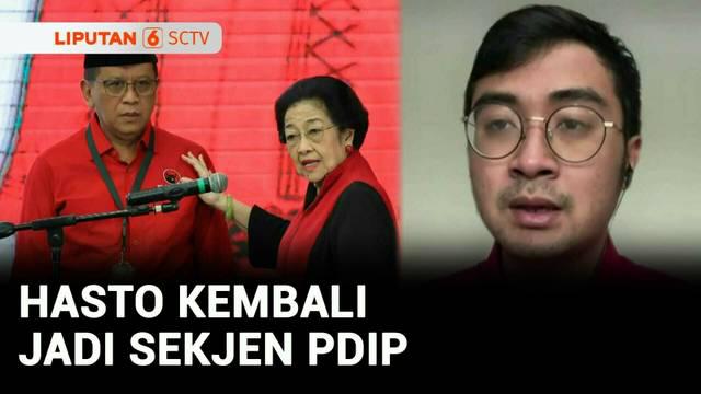 Ketua Umum PDI Perjuangan, Megawati Soekarnoputri resmi melantik sembilan Dewan Pengurus Pusat Partai masa bakti 2025-2030. Salah satunya mengangkat kembali Hasto Kristiyanto sebagai Sekretaris Jenderal.