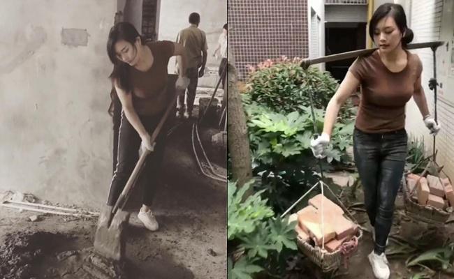 Xiao Mei bahkan memanggul semen dan memikul batu bata/copyright viral4real.com
