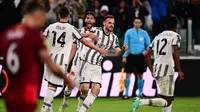 Selebrasi Federico Gatti saat menyelamatkan Juventus dari kekalahan melawan Sevilla di Liga Europa (AFP)