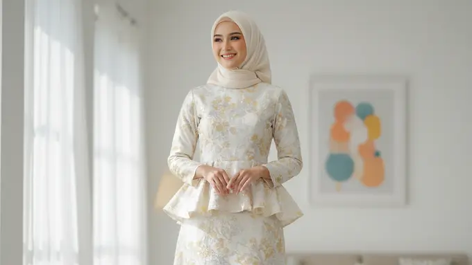 Set Rok A-line Brokat dengan Atasan Peplum