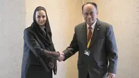 Menteri Komunikasi dan Informatika RI Budi Arie Setiadi bersama Sekretaris Jenderal DCO Deemah Al Yahya di Jenewa, Swiss pada Senin, 27 Mei 2024.