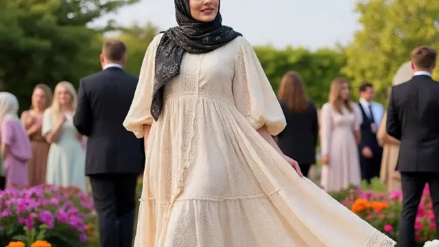 Ilustrasi Gamis Brokat untuk Acara Siang Hari (Sumber Gambar: Meta AI)