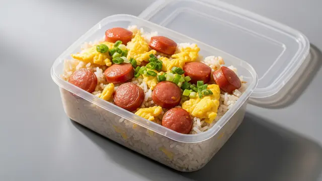 Nasi Putih Tumis Sosis Telur Mini