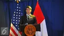 Pejabat sementara Duta Besar Amerika Serikat di Indonesia, Brian McFeeters, memberikan keterangan terkait pemilu AS saat simulasi pemilihan Presiden Amerika Serikat di @america, di Jakarta, Rabu (9/11).(Liputan6.com/Angga Yuniar)