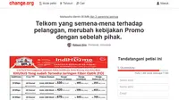 Petisi netizen kepada Telkom, Menkominfo, dan Menteri BUMN, karena Telkom dinilai semena-mena dalam merubah kebiakan promo layanan IndiHome. (Change.org)