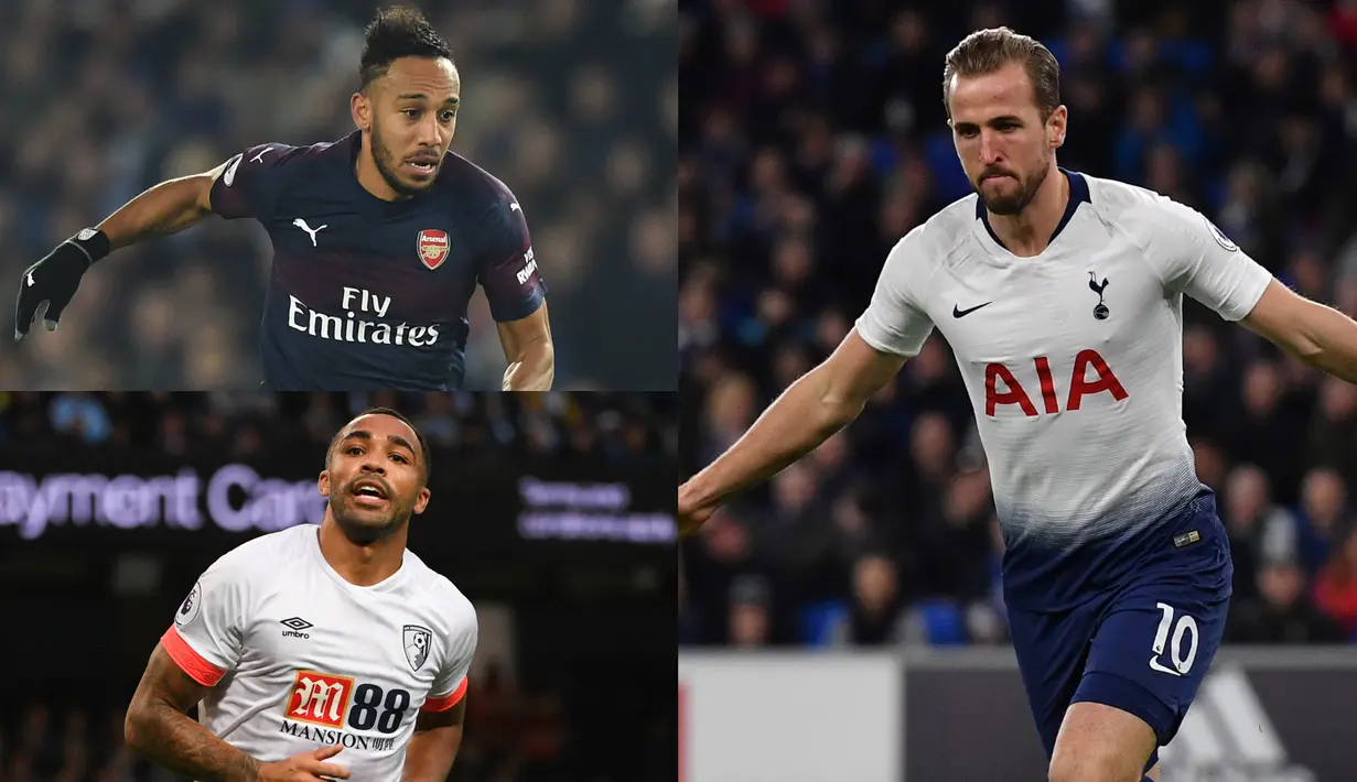 Harry Kane dan Pierre Emerick Aubameyang saling bersaing menjadi pemuncak daftar top scorer Premier League. Saat ini kedua pemain sudah mencatatkan 14 gol namun Harry Kane unggul dalam menciptakan assist. (Kolase Foto AFP)