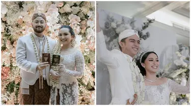 Sah jadi suami istri, kebahagiaan terpancar jelas di wajah keduanya saat pamer buku nikah. Melihat pernikahan dua bintang sinetron era 2000-an, tak sedikit warganet yang rindu masa-masa tahun 2000-an yang penuh kenangan. 15 taun bersahabat, keduanya terlihat mirip bak kembar saat sama-sama pamer senyum bahagia. (Liputan6.com/IG/@auroramanda95/@nimazdewantary)