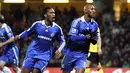 Chelsea's Nicola Anelka celebrates after scoring first goal against Watford as Didier Drogba runs beside during their FA Cup match at Vicarage Road in Watford, on February 14, 2009. AFP PHOTO/Chris Ratcliffe