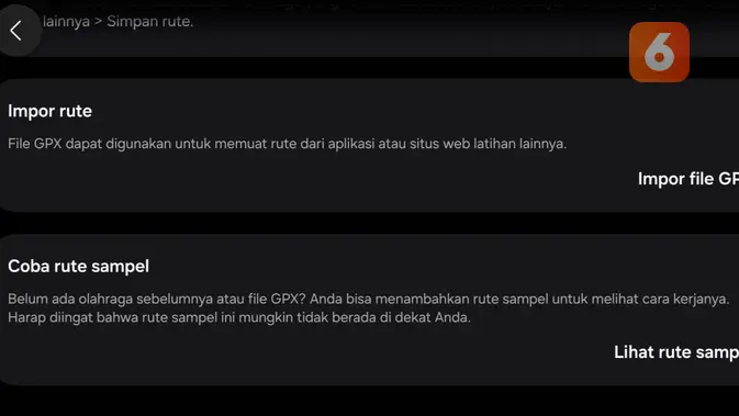 Impor file GPX pada Samsung Health. Liputan6.com/ M Yudha Pratama.