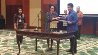 Penandatanganan Nota Kesepahaman Kemenetrian Keuangan dengan Komisi Pengawas Persaingan Usaha (KPPU), di Jakarta, Kamis (2/3/2017).