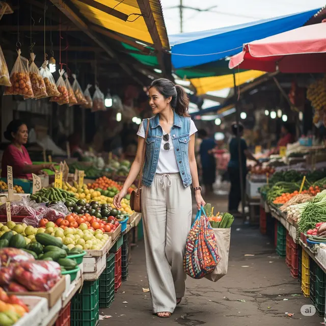 Inspirasi Outfit Ibu-Ibu ke Pasar yang Tidak Pasaran. Foto: Gemini