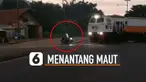 Aksi nekat dilakukan oleh seorang pengendara motor inin karena menerabas lintasan kereta api saat kereta api lewat.