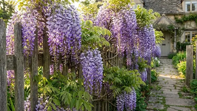 Ilustrasi Wisteria Tanaman Berbunga Lebat untuk Penutup Pagar