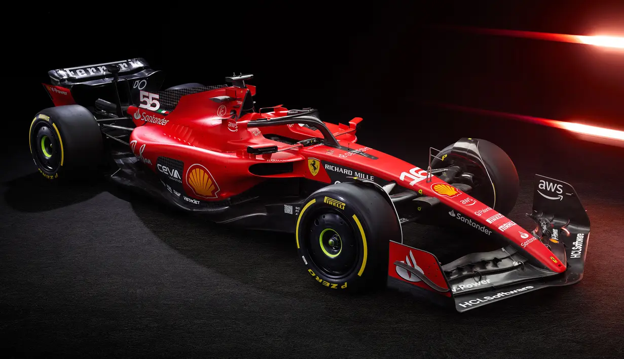 Mobil baru Scuderia Ferrari SF-23 untuk Formula 1 2023 saat acara peluncuran di Maranello 14 Februari 2023. (AFP/Ferrari Press Office)