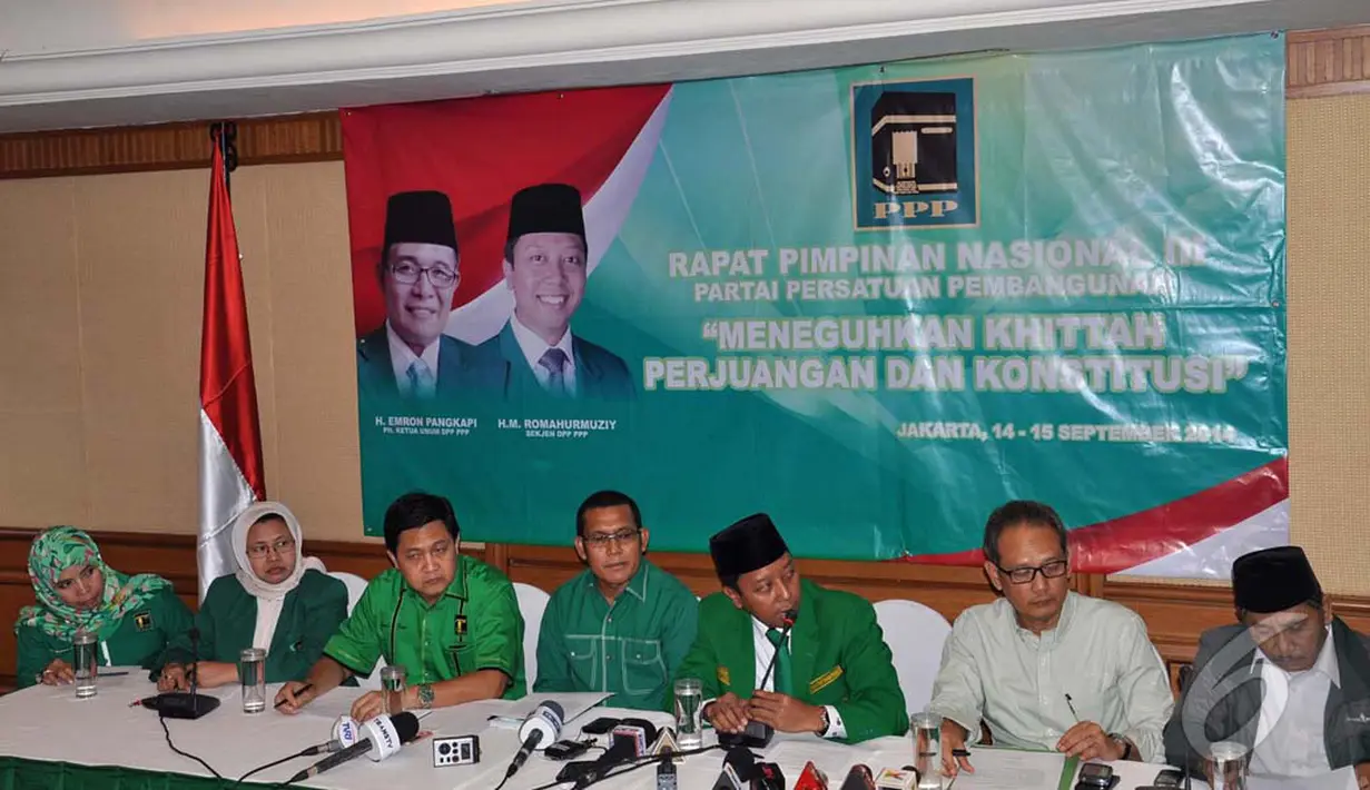 Rapimnas itu dimaksud untuk membahas isu-isu politik terkini, termasuk konsolidasi internal pasca-pemberhentian Suryadharma Ali dari posisi Ketua Umum PPP, Jakarta, Minggu (14/9/2014) (Liputan6.com/Miftahul Hayat) 