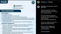 Wikimedia Indonesia yang merupakan organisasi nirlaba dan mitra lokal dari Yayasan Wikimedia (Wikimedia Foundation), bekerjasama dengan Kementerian Ketenagakerjaan (Kemnaker) membuka peluang menarik bagi Anda para lulusan S1 semua jurusan.