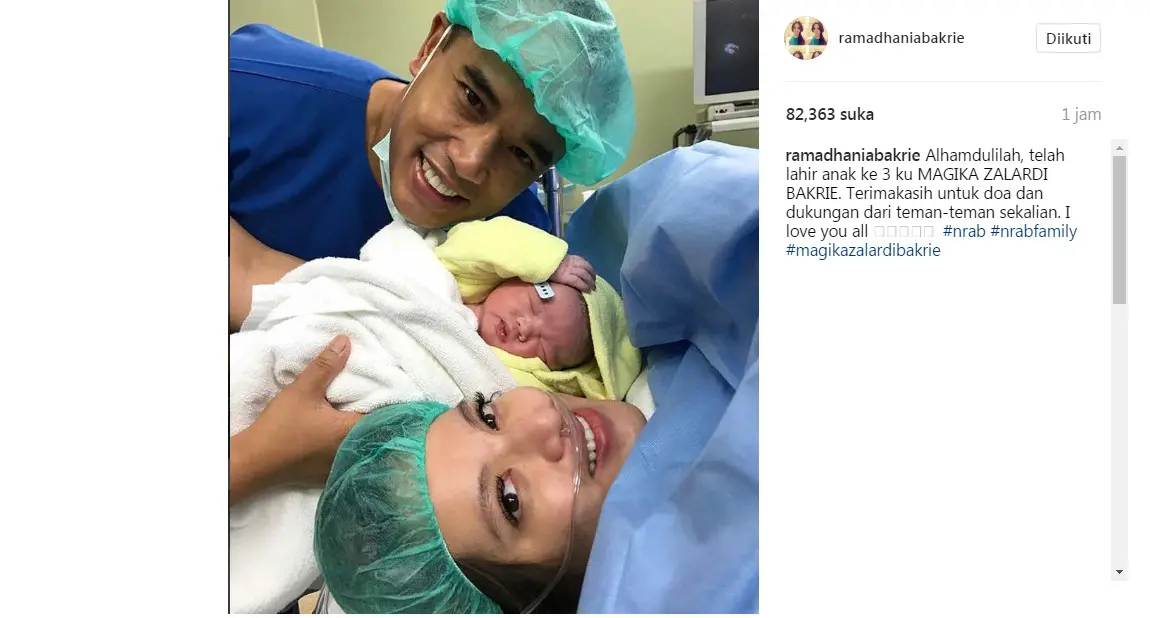 Nia Ramadhani lahirkan anak ketiga (Foto: Instagram)