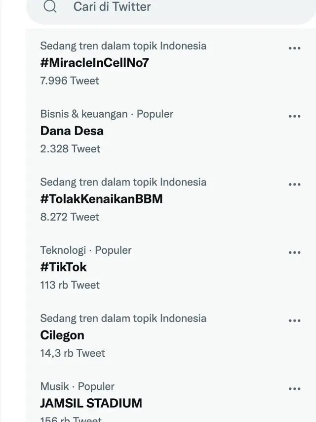 Miracle In Cell No. 7 menembus trending topic Twitter Indonesia, Kamis (8/9/2022). (Foto: Twitter Indonesia)