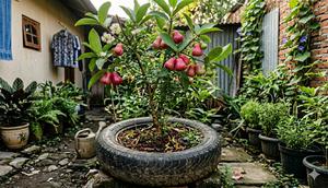 Pohon Buah yang Cocok Ditanam di Ban Bekas Motor untuk Lahan Sempit. dok: Gemini AI