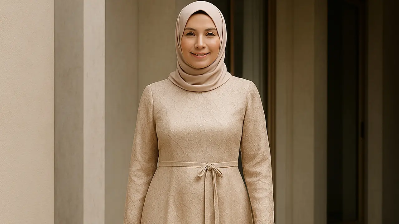 Gamis Brokat dengan Aksen Tali untuk Ibu-ibu Usia 40-an