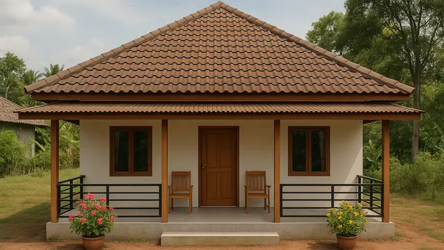 Rumah Sederhana Ukuran 6x9 dengan Teras Depan Luas di Kampung