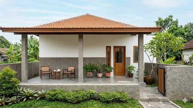 Inspirasi Teras Rumah Desa dengan Batu Alam yang Awet Bertahun-tahun. Gemini