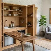 Inspirasi Dapur dengan Meja Persiapan yang Bisa Dilipat Saat Tidak Digunakan. Foto: AI Generated
