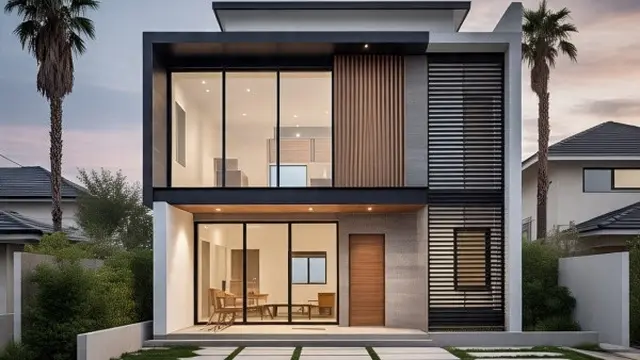 Ilustrasi Rumah dengan Fasad Rumah Kayu (Sumber Gambar: Meta AI)