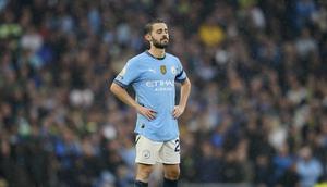 Bernardo Silva menunjukkan ekspresinya dalam pertandingan antara Manchester City melawan Arsenal di Premier League musim 2024/2025, Minggu malam (22/9/2024) WIB.