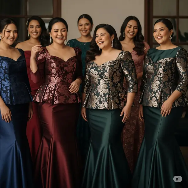 Contoh Model Baju Brokat Kombinasi Satin untuk Orang Gemuk. Foto: Gemini