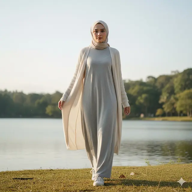 Gamis Kombinasi Cardigan Rajut