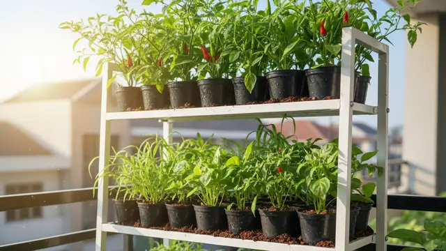 Ide Kebun Rumahan Tanaman Cabai Campur Sayur Dapur. AI