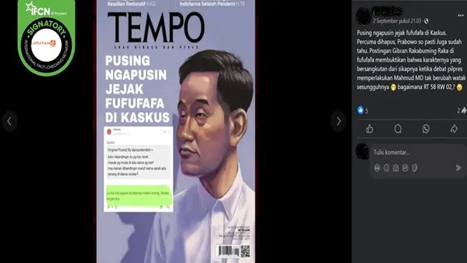 <p>Gambar sampul Majalah Tempo menyinggung jejak digital fufufafa. (sumber: Facebook)</p>