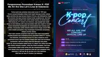 Pihak penyelenggara konser kpop gabungan We All Are One in Jakarta merilis pernyataan melalui akun resmi @weallareone_official pada Minggu, (6/11/22) terkait penundaan konser yang mengundang berbagai artis kpop ternama. (Liputan6.com/Qorry Layla Aprianti)