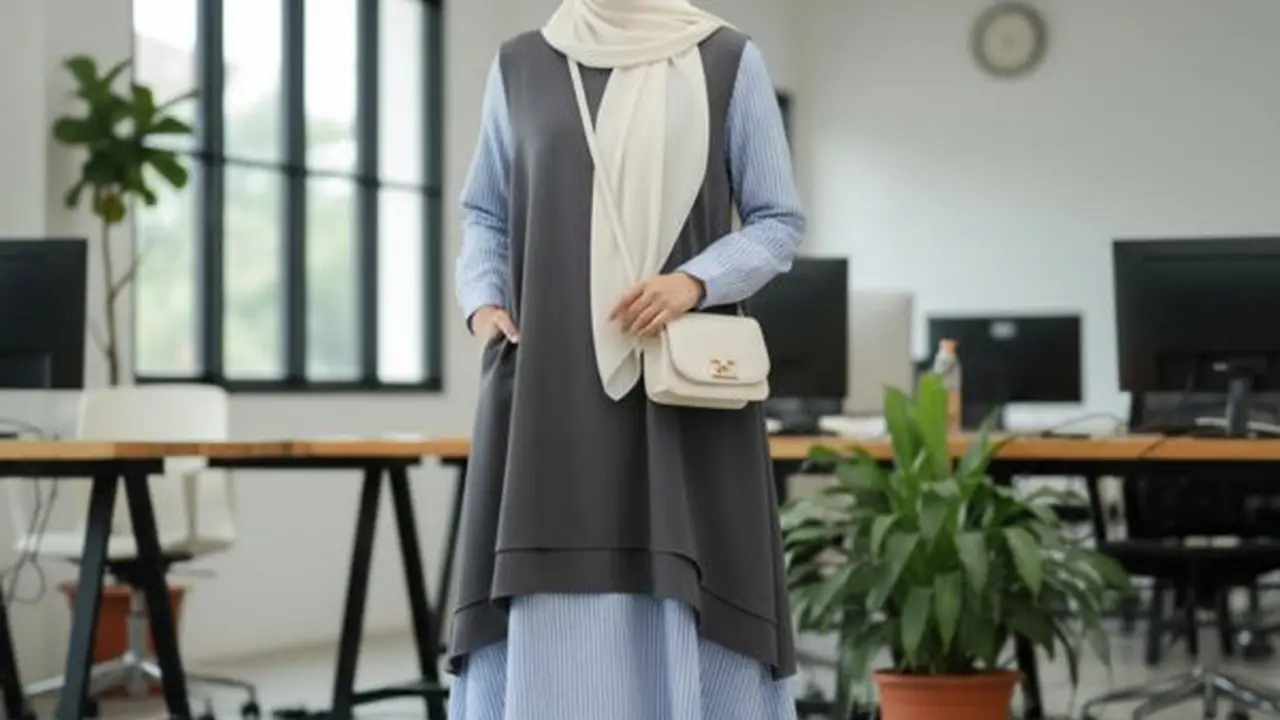 Ilustrasi Gamis untuk Muslimah Pekerja/Gemini AI