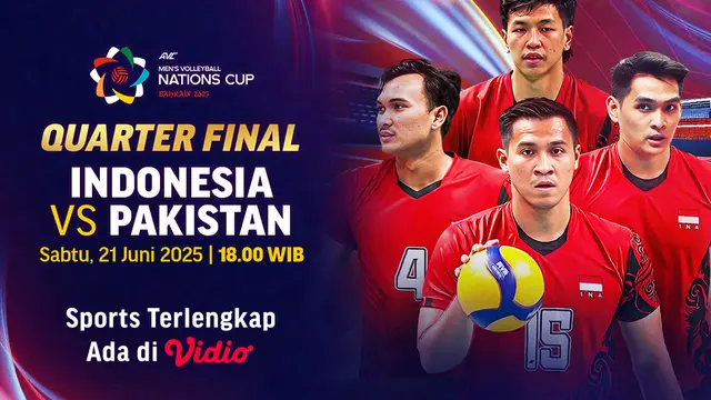 Live Streaming AVC Men’s Nation Cup 2025 Indonesia vs Pakistan Babak Perempat Final di Vidio