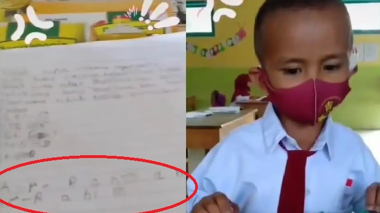 bocah buat tulisan berjaga jarak