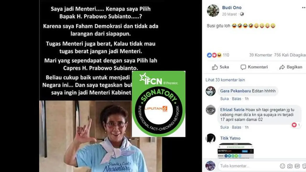[Cek Fakta] Menteri Kelautan dan Perikanan Susi Pudjiastuti