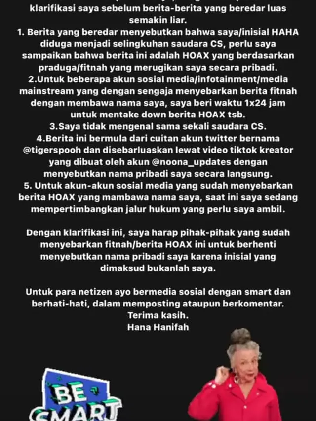 Klarifikasi Hana Hanifah soal isu sebagai selingkuhan Christian Sugiono, suami Titi Kamal