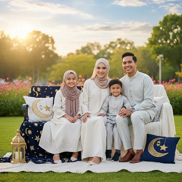 Ide Pose Foto Keluarga Outdoor Saat Lebaran (Gemini AI)