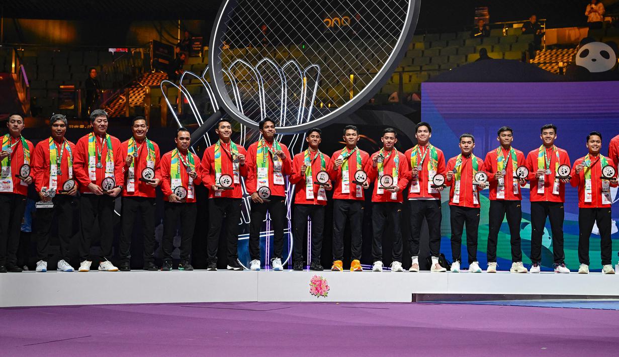 Tim bulu tangkis putra Indonesia harus menjadi runner-up di Piala Thomas 2024 setelah kalah dengan skor 1-3. (AFP/Wang Zhao)