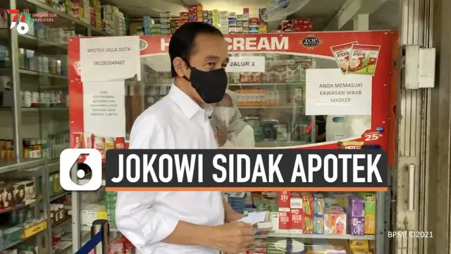 Presiden Joko Widodo lakukan sidak ke salah satu apotek di Bogor hari Jumat (23/7). Ia mencari bebarapa obat untuk penanganan Covid-19. Dan ternyata persediaannya di apotek sudah kosong.