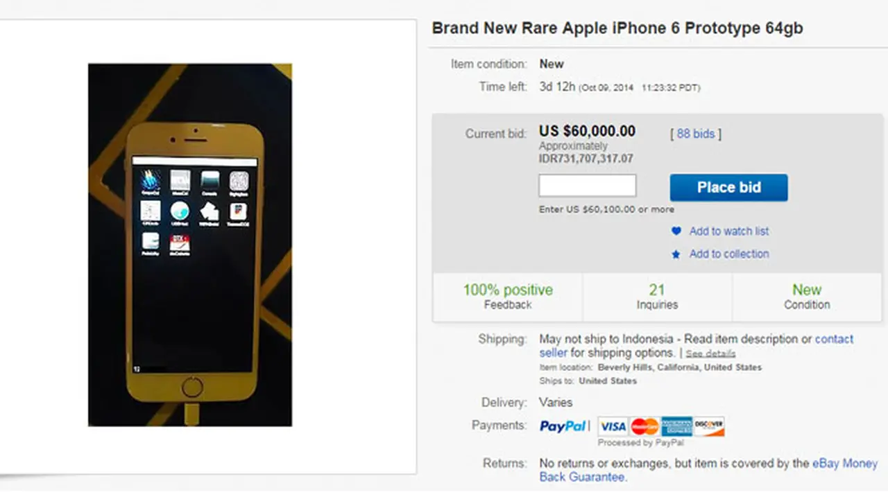 Prototipe iPhone 6 Dijual Rp 731 Juta di eBay