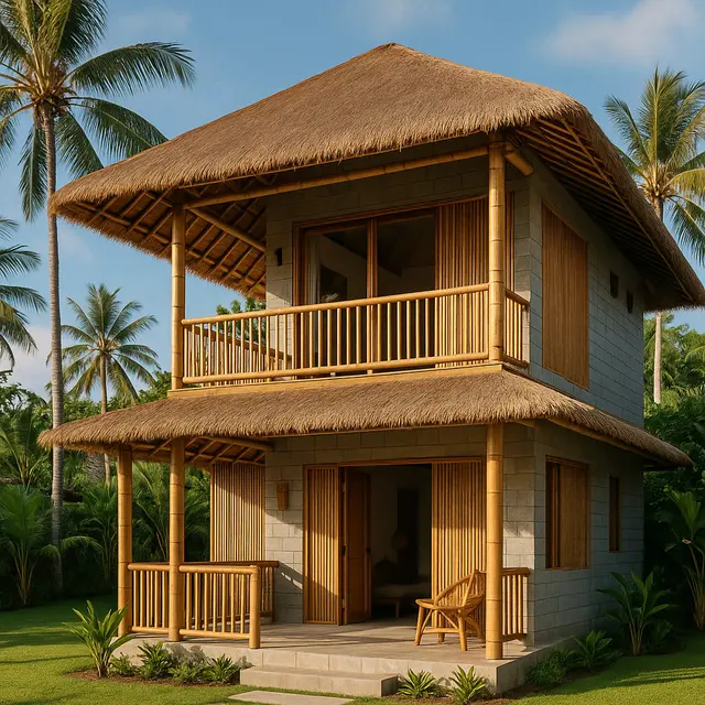 Model Rumah Bambu dan Batako Dua Lantai (Foto: ChatGPT)