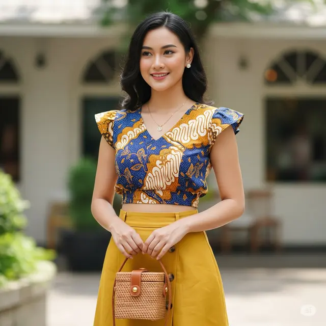 Crop Top Batik Ruffle + Rok High-Waist