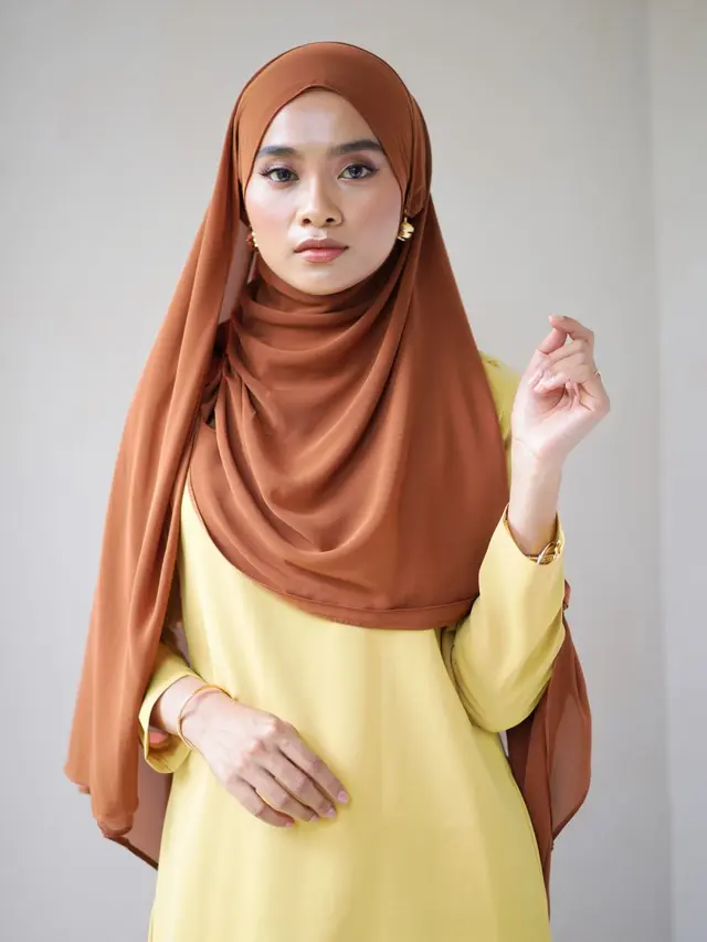 Warna jilbab yang cocok dipadukan dengan gamis butter yellow (Foto: Reve Art AI)