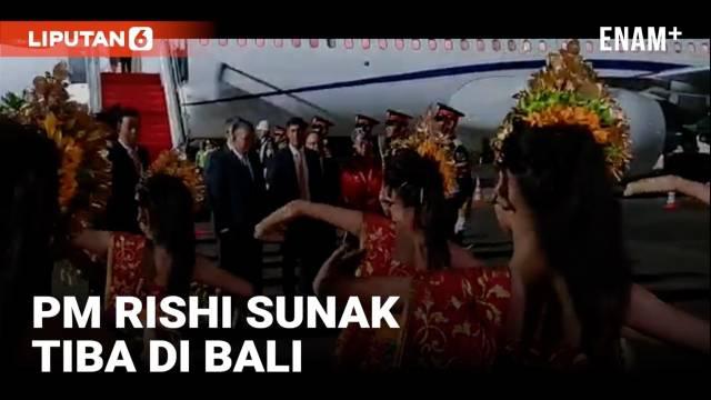 Perdana Menteri Inggris Rishi Sunak disambut tari pendet saat tiba di Bandara I Gusti Ngurah Rai hari Senin (14/11). Bersama sejumlah pemimpin negara lainnya Sunak akan hadiri acara puncak KTT G20 di Nusa Dua Bali.