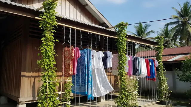 Desain Jemuran Vertikal dengan Tanaman Rambat